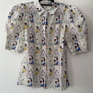 Alice + Olivia Queen of Hearts Multicolor Patterned Blouse NWOT